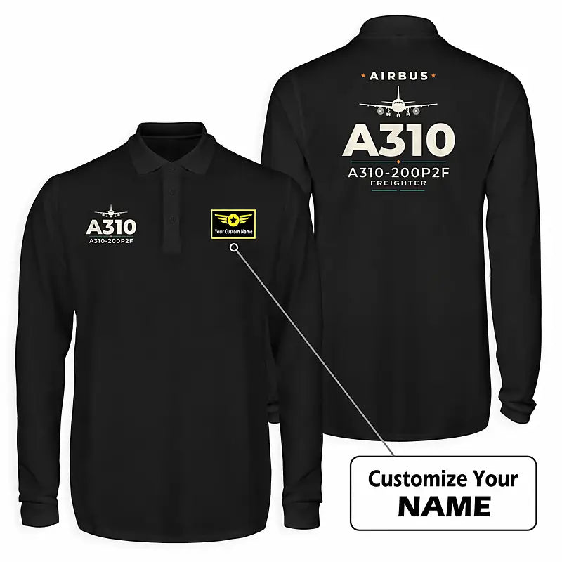 Airbus A310-200P2F Premium Polo T-Shirts - Heritage + Name - Long Sleeve - Black
