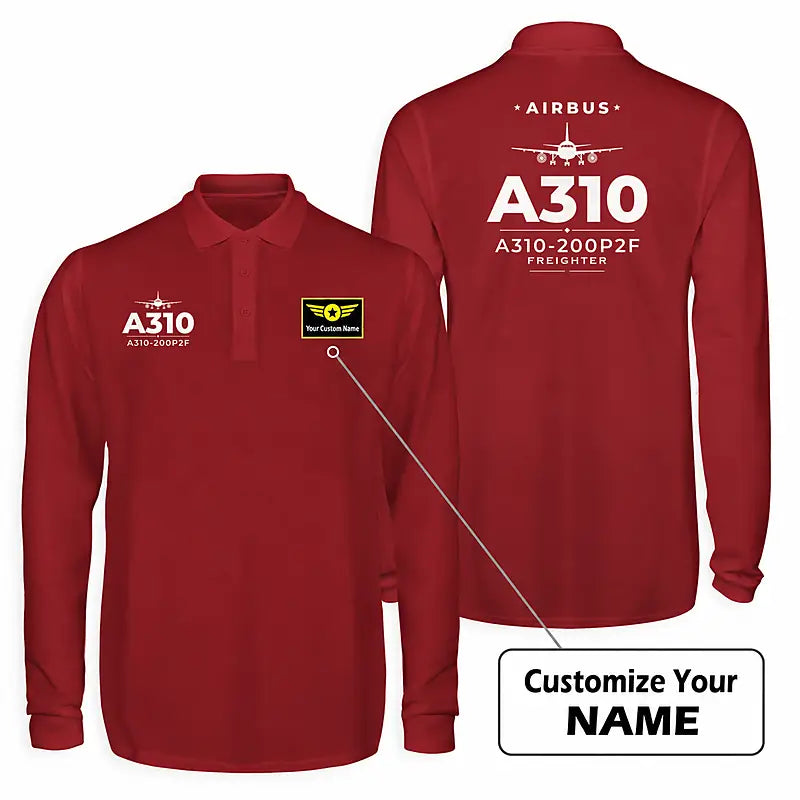 Airbus A310-200P2F Premium Polo T-Shirts - Heritage + Name - Long Sleeve - Dark Red