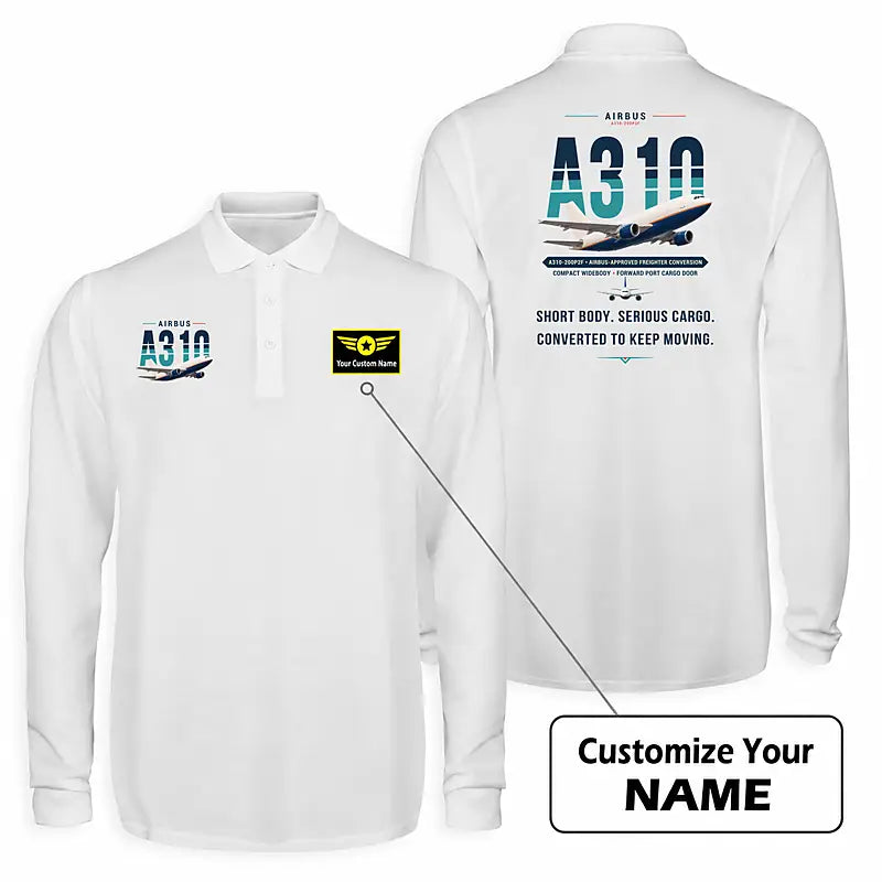 Airbus A310-200P2F Premium Polo T-Shirts - Original + Name - Long Sleeve - White