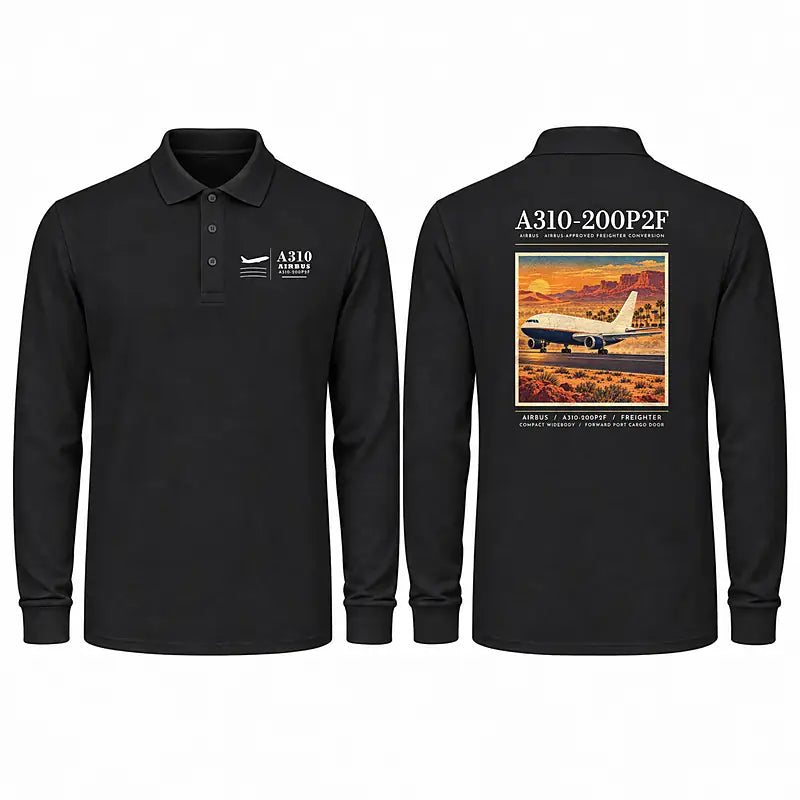 Airbus A310-200P2F Premium Polo T-Shirts - Poster - Long Sleeve - Black