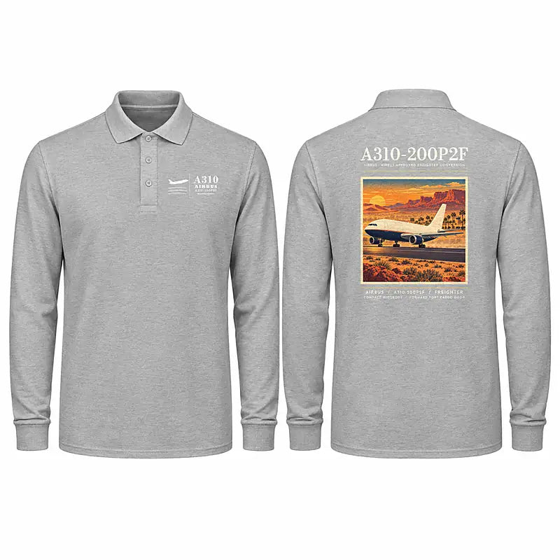 Airbus A310-200P2F Premium Polo T-Shirts - Poster - Long Sleeve - Gray