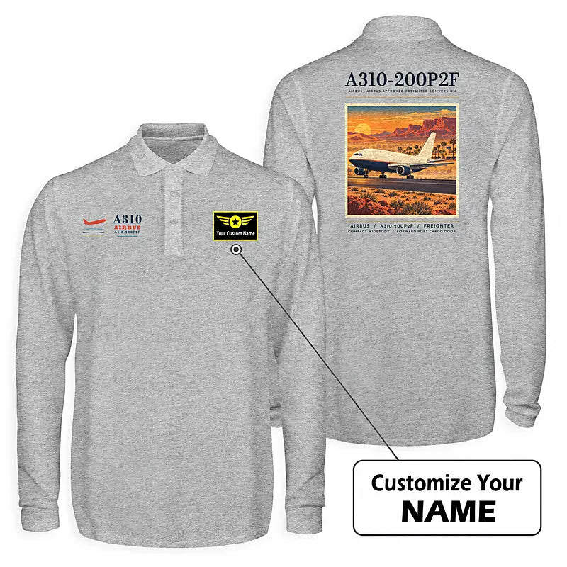 Airbus A310-200P2F Premium Polo T-Shirts - Poster + Name - Long Sleeve - Gray