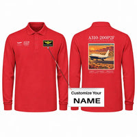 Thumbnail for Airbus A310-200P2F Premium Polo T-Shirts - Poster + Name - Long Sleeve - Red