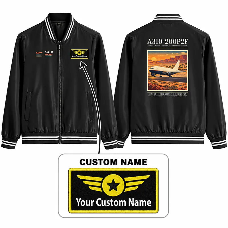 Airbus A310-200P2F Stylish Jackets - Baseball Collar - Poster + Name - Black