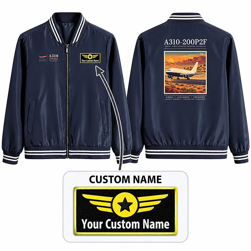 Airbus A310-200P2F Stylish Jackets - Baseball Collar - Poster + Name - Navy Blue