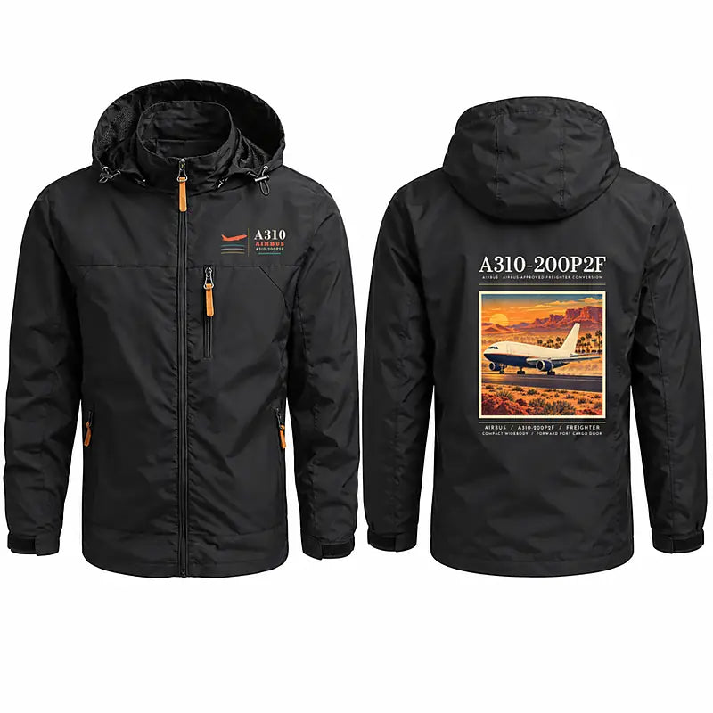 Airbus A310-200P2F Stylish Jackets - Hooded Windbreaker - Poster - Black