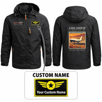 Thumbnail for Airbus A310-200P2F Stylish Jackets - Hooded Windbreaker - Poster + Name - Black