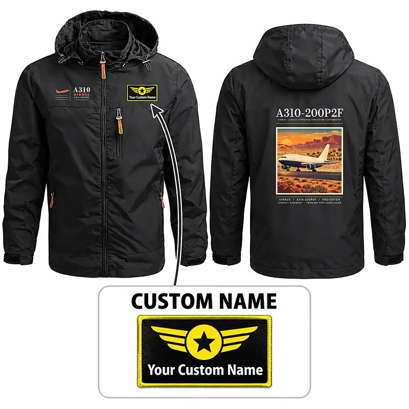 Airbus A310-200P2F Stylish Jackets - Hooded Windbreaker - Poster + Name - Black