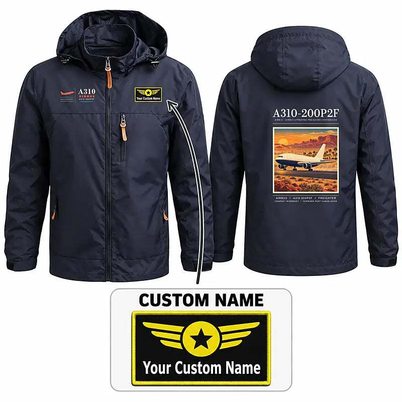 Airbus A310-200P2F Stylish Jackets - Hooded Windbreaker - Poster + Name - Navy Blue