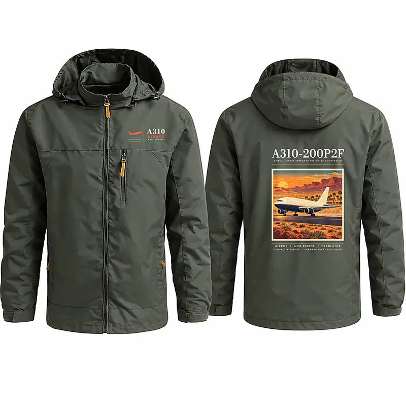 Airbus A310-200P2F Stylish Jackets - Hooded Windbreaker - Poster - Olive Green