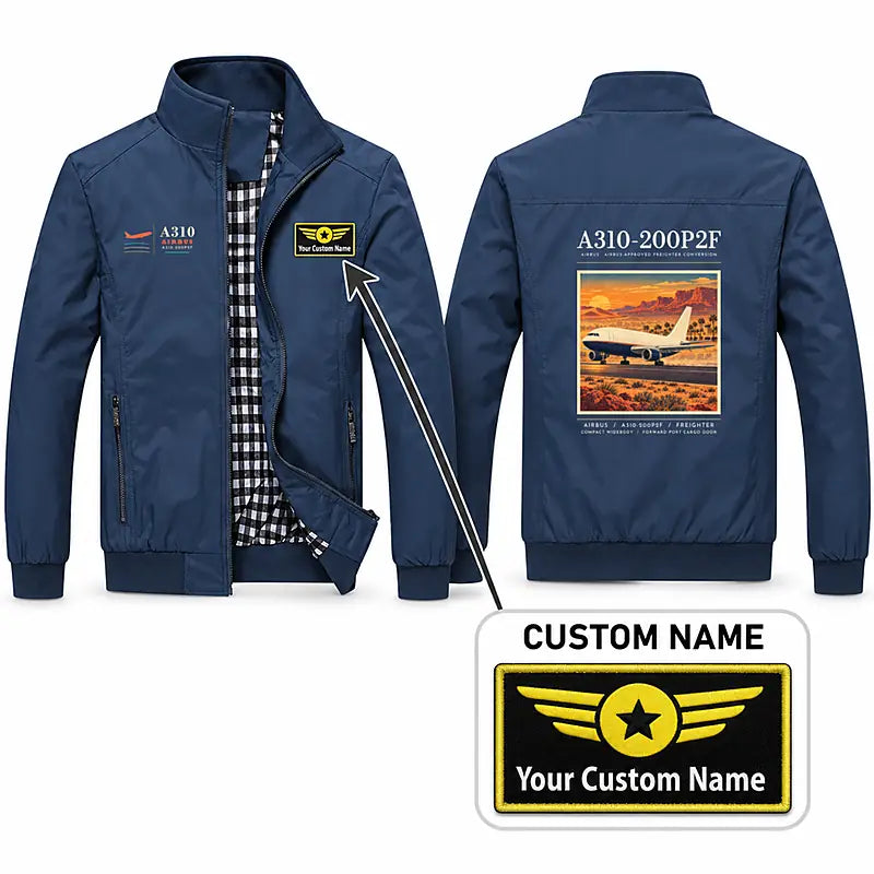 Airbus A310-200P2F Stylish Jackets - Stand Collar - Poster + Name - Navy Blue