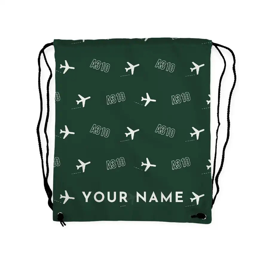 Airbus A310-300 - Drawstring Bag - 3D Pattern + Name - Dark Green
