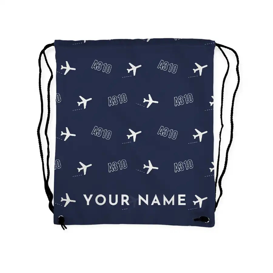 Airbus A310-300 - Drawstring Bag - 3D Pattern + Name - Navy Blue