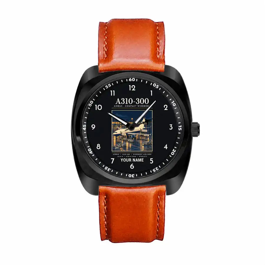 Airbus A310-300 - Poster + Name - Luxury Cushion - Black and Light Brown Strap