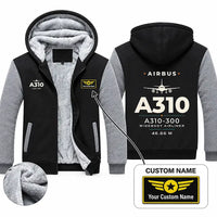 Thumbnail for Airbus A310-300 Zipped Sweatshirts - Heritage + Name - Black & Gray