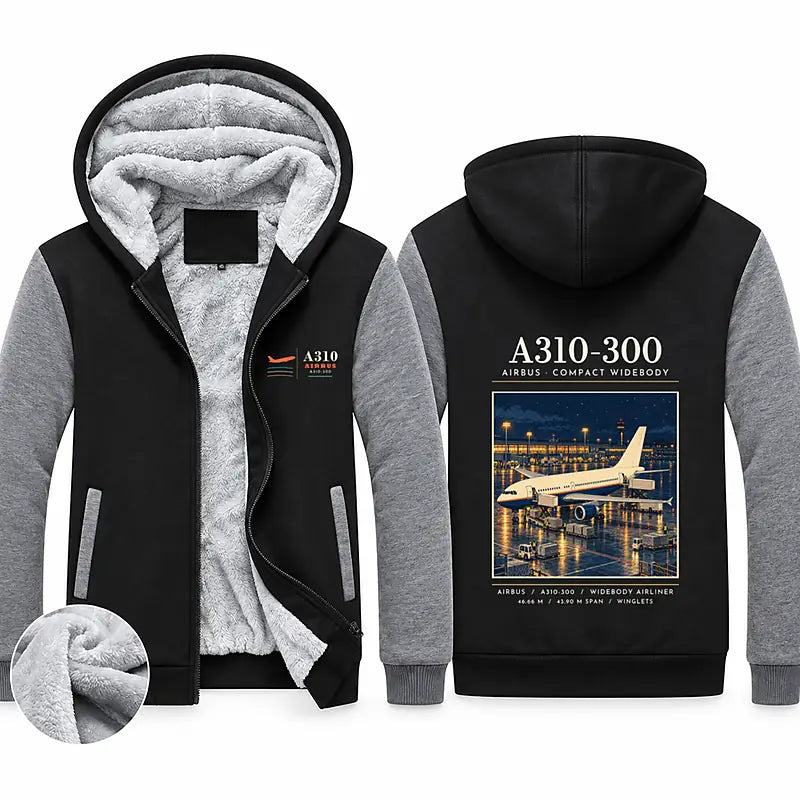 Airbus A310-300 Zipped Sweatshirts - Poster - Black & Gray