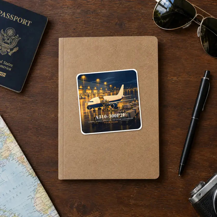 Airbus A310-300P2F - 3D + Name - Square Sticker - Notebook