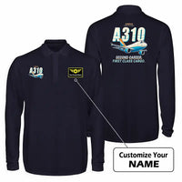 Thumbnail for Airbus A310-300P2F Premium Polo T-Shirts - Cartoon + Name - Long Sleeve - Dark Blue