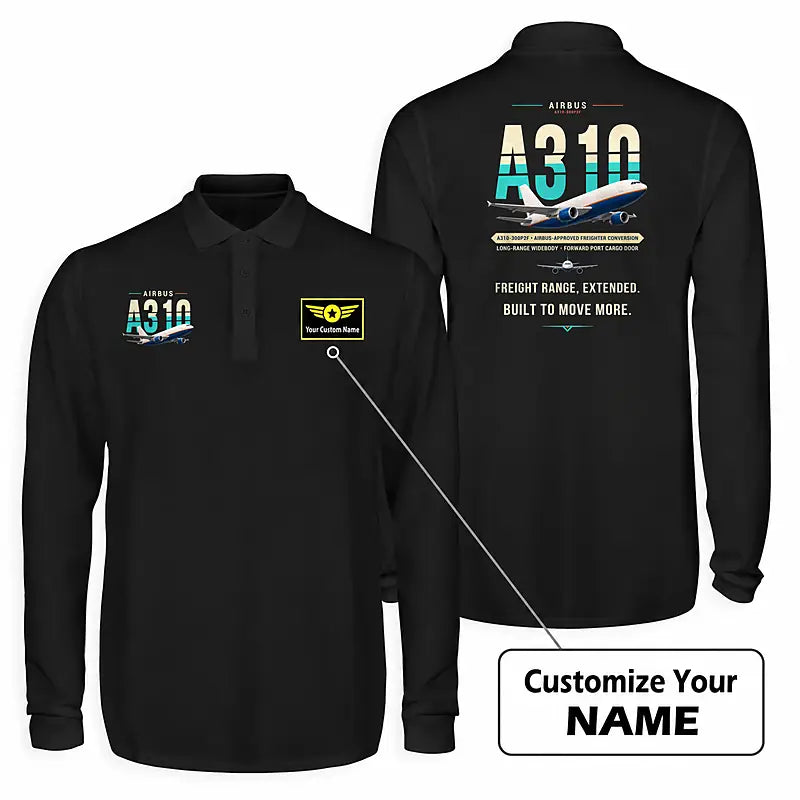 Airbus A310-300P2F Premium Polo T-Shirts - Original + Name - Long Sleeve - Black