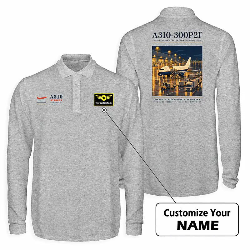 Airbus A310-300P2F Premium Polo T-Shirts - Poster + Name - Long Sleeve - Gray