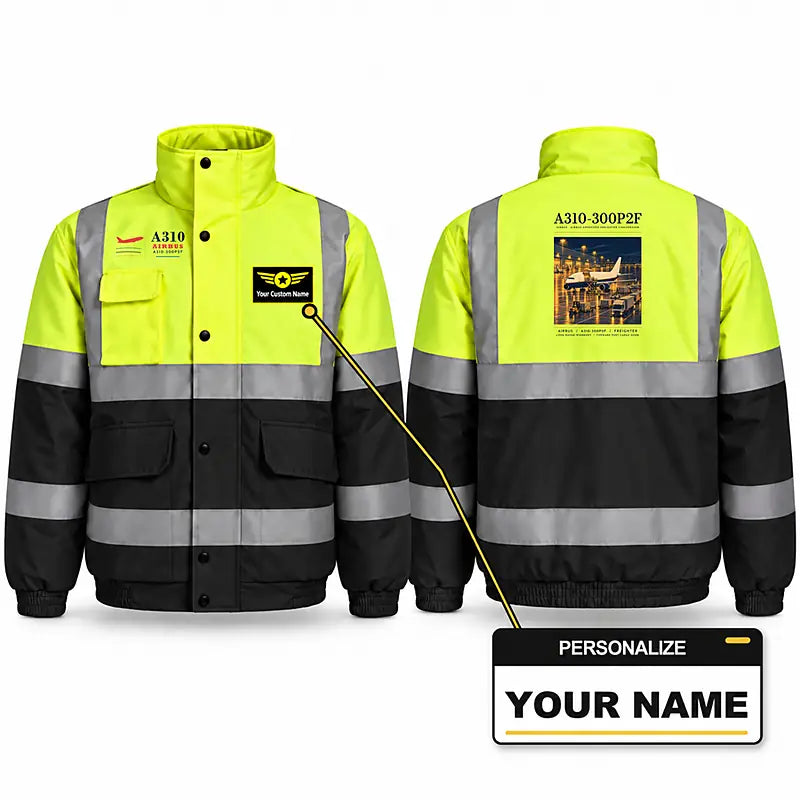 Airbus A310-300P2F Reflective Winter Jackets - Poster + Name - Fluorescent Yellow & Navy