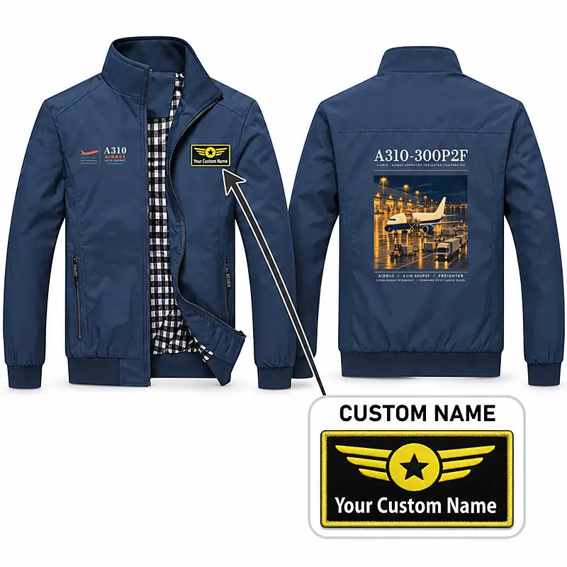 Airbus A310-300P2F Stylish Jackets - Stand Collar - Poster + Name - Navy Blue