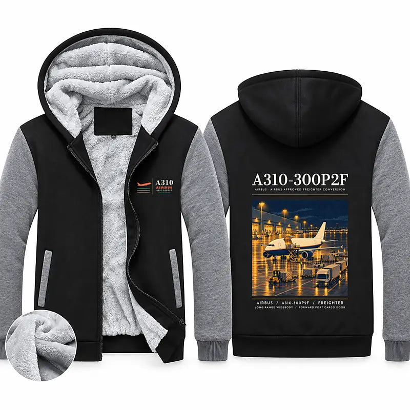 Airbus A310-300P2F Zipped Sweatshirts - Poster - Black & Gray