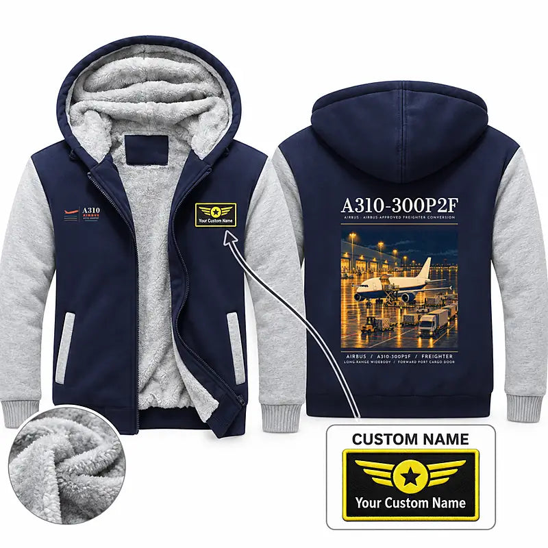 Airbus A310-300P2F Zipped Sweatshirts - Poster + Name - Navy & Gray