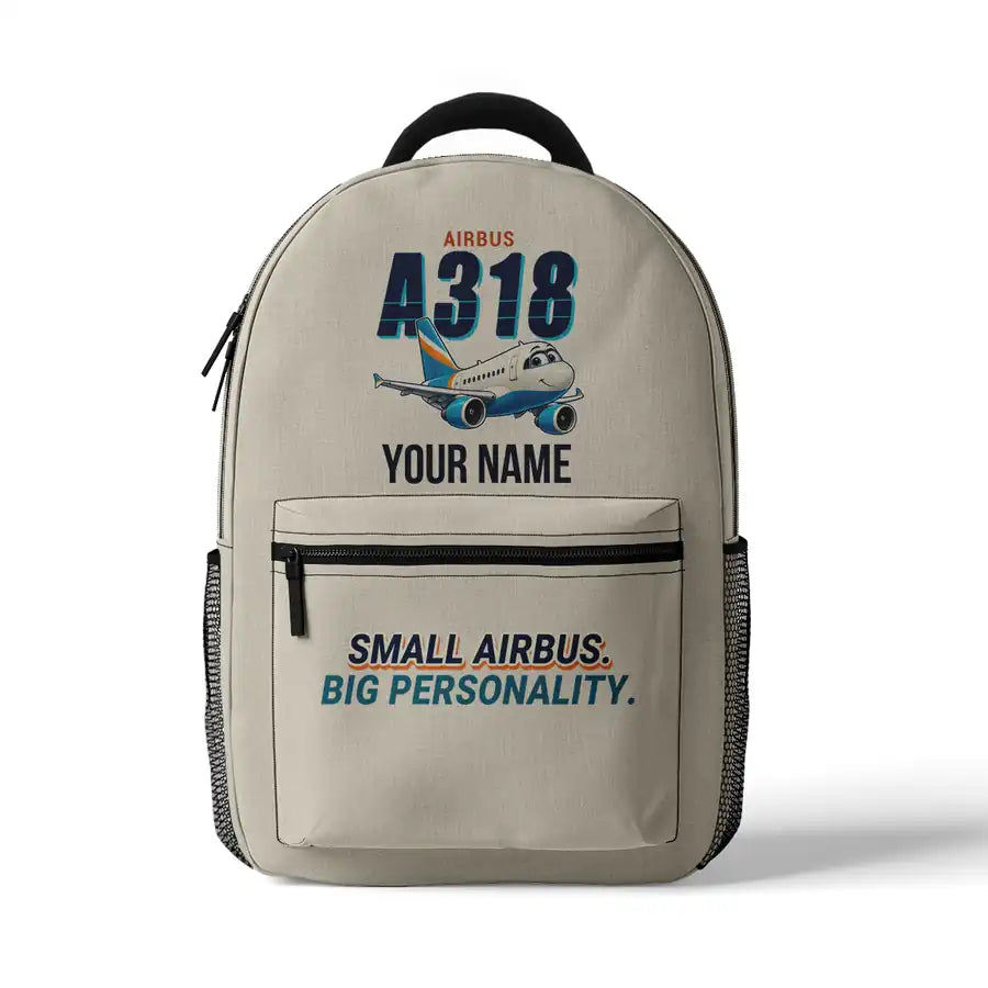 Airbus A318 - 3D Backpack - Cartoon + Name - Beige