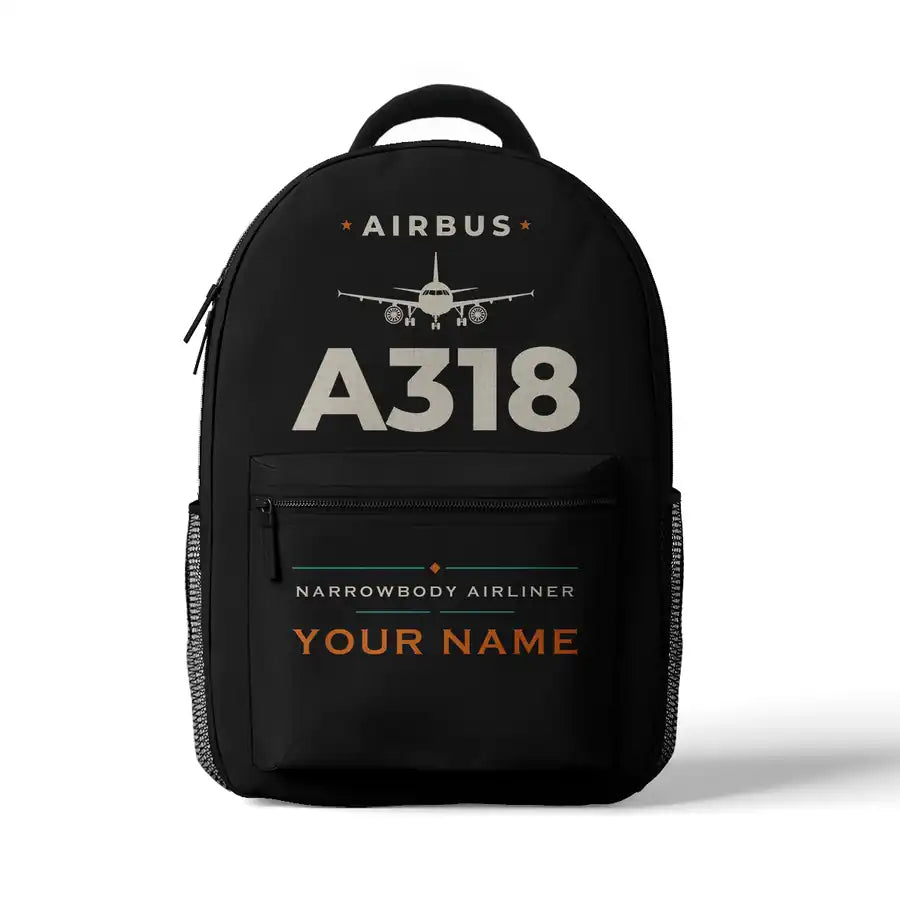 Airbus A318 - 3D Backpack - Heritage + Name - Black
