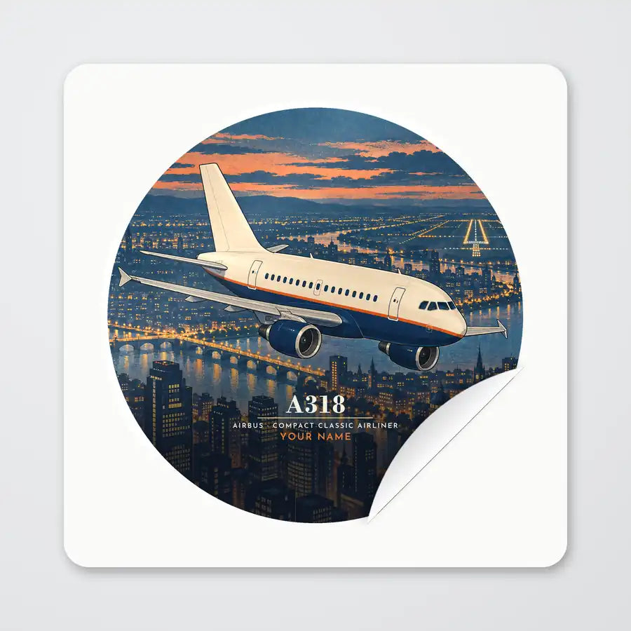 Airbus A318 - 3D + Name - Circle Sticker - Peel