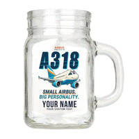 Thumbnail for Airbus A318 - Cartoon + Name - Cocktail Glass (Mason Jar)
