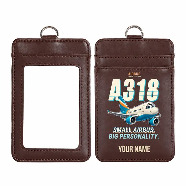 Airbus A318 - Cartoon - ID Card Holder - Dark Brown + Name