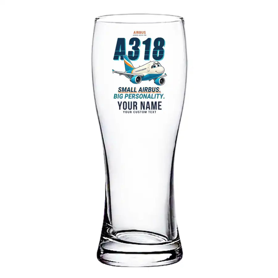 Airbus A318 - Cartoon + Name - Pilsner Beer Glass