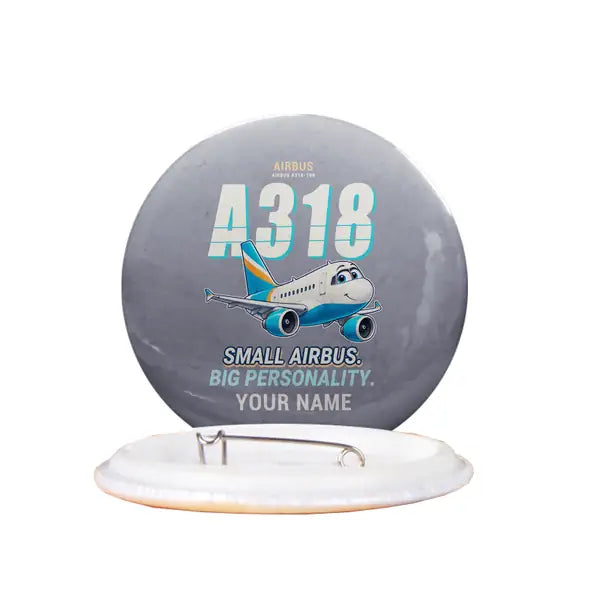 Airbus A318 - Cartoon + Name - Pin - Gray