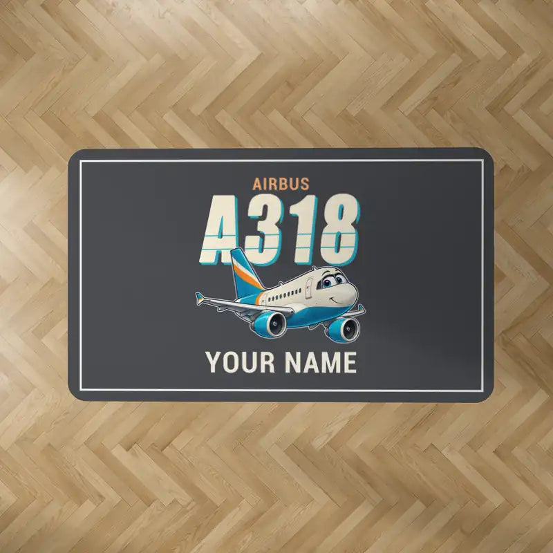 Airbus A318 - Cartoon + Name - Rectangle Carpet - Dark Gray