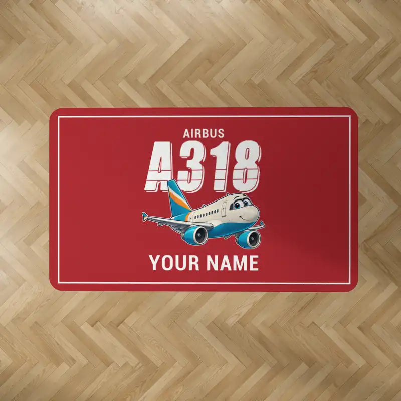 Airbus A318 - Cartoon + Name - Rectangle Carpet - Red