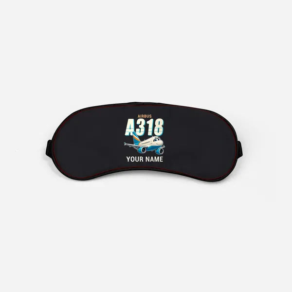 Airbus A318 - Cartoon + Name - Sleep Mask - Black