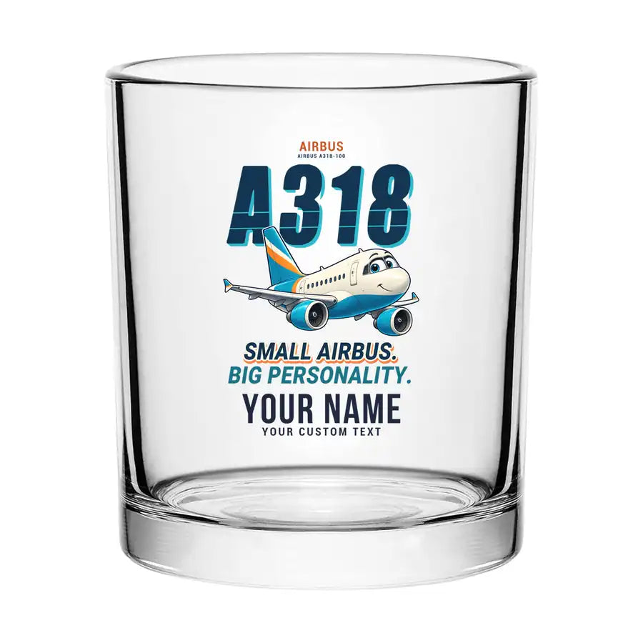 Airbus A318 - Cartoon + Name - Special Whiskey Glass