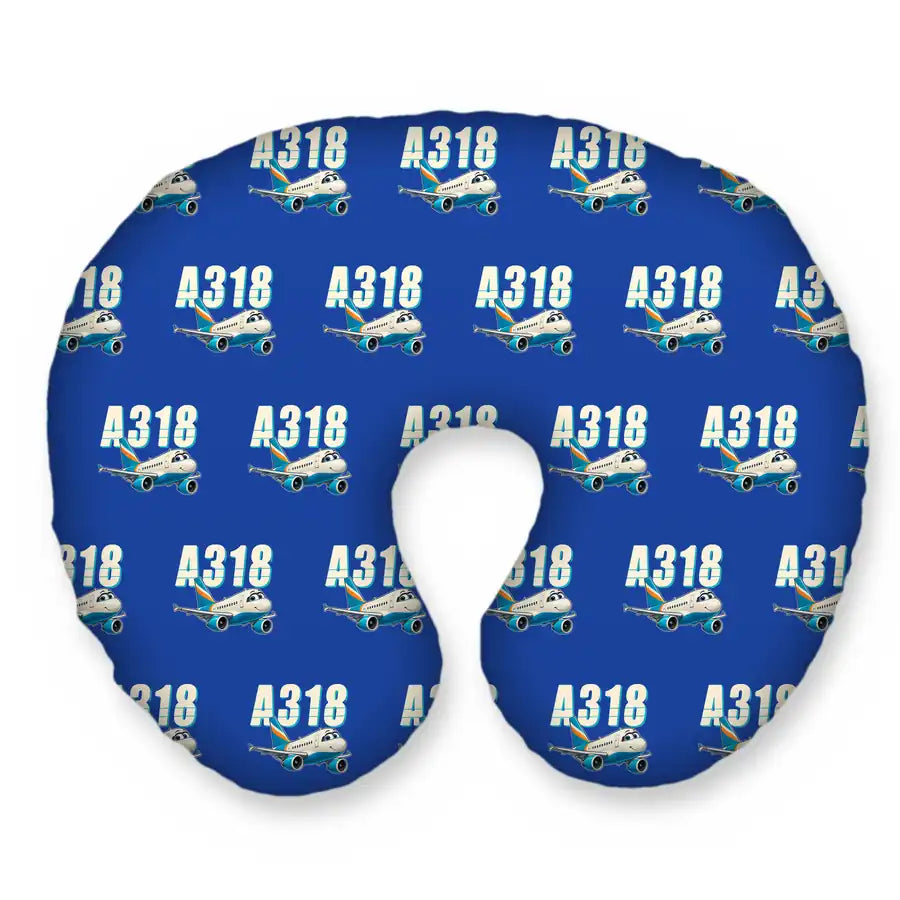 Airbus A318 - Cartoon Seamless - Travel Pillow - Royal Blue
