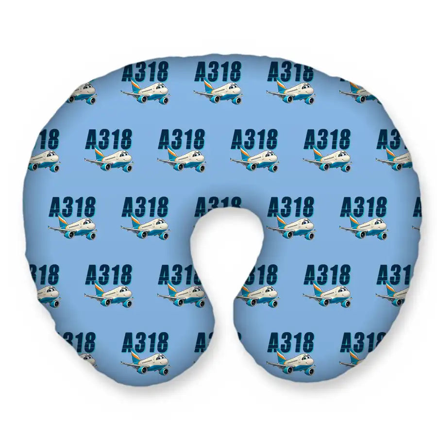 Airbus A318 - Cartoon Seamless - Travel Pillow - Sky Blue