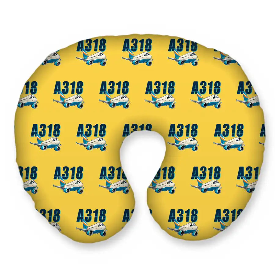 Airbus A318 - Cartoon Seamless - Travel Pillow - Yellow