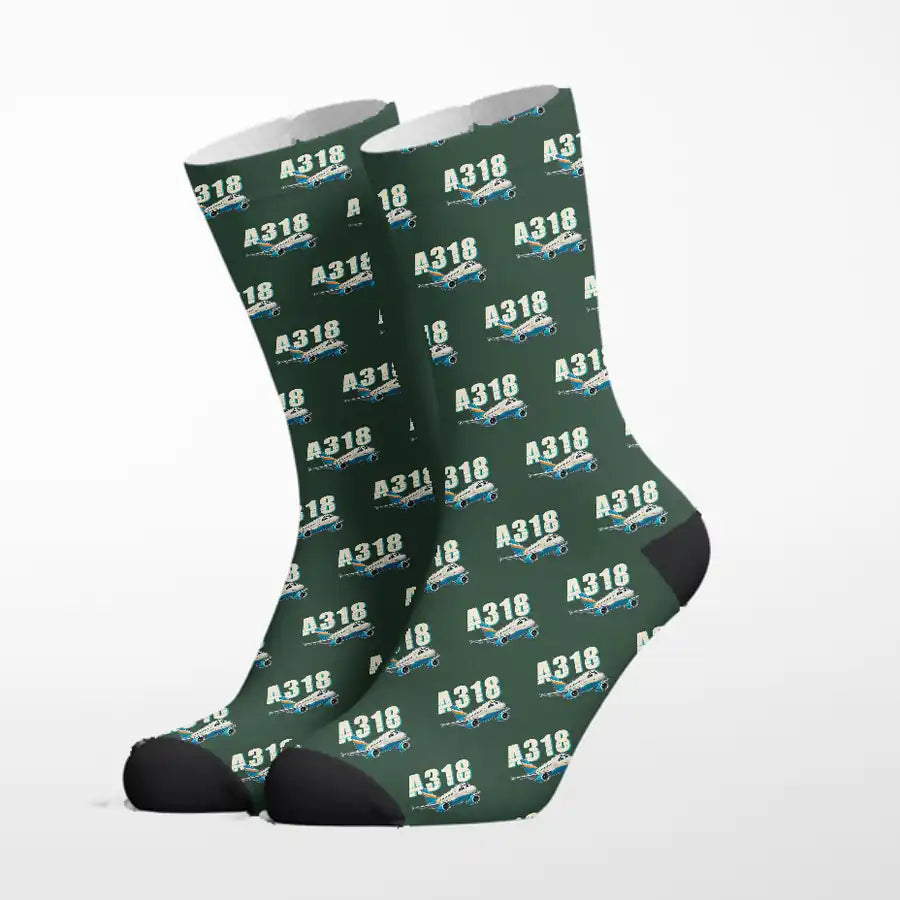 Airbus A318 - Cartoon - Socks - Alpine Green