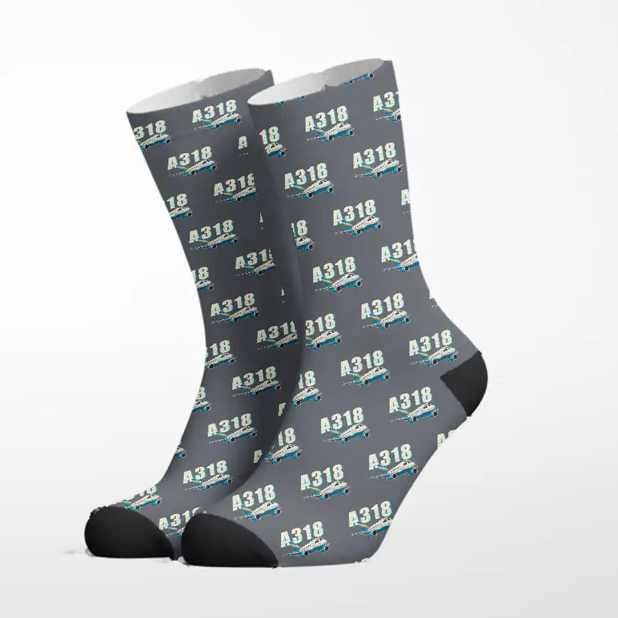 Airbus A318 - Cartoon - Socks - Grey
