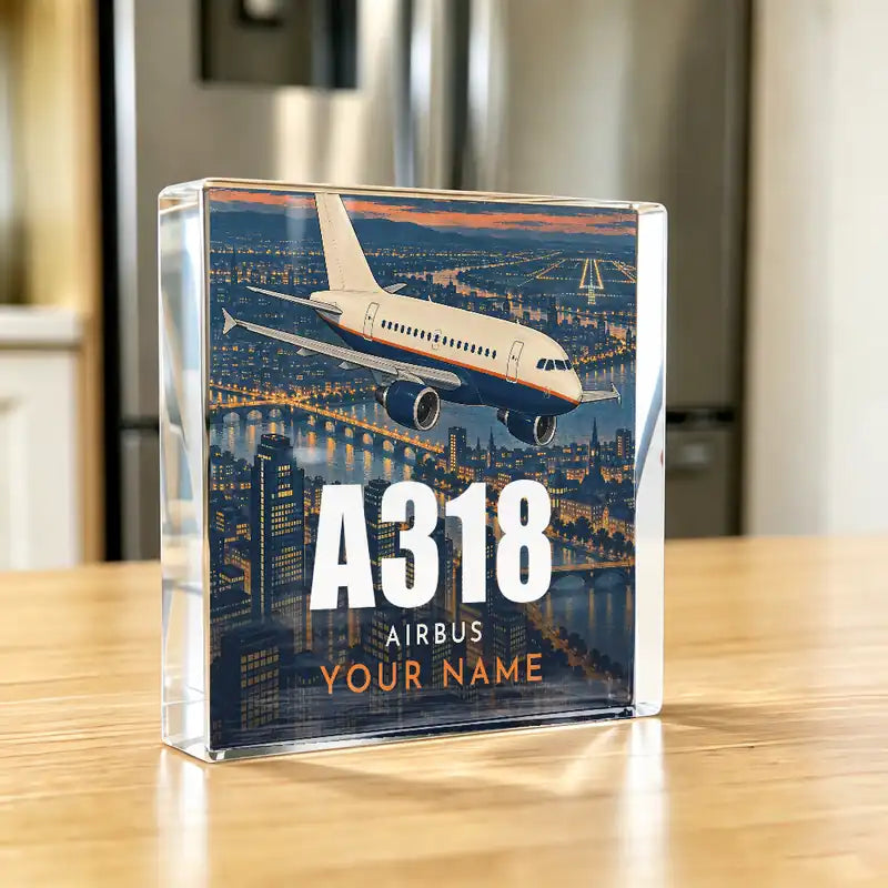 Airbus A318 - Crystal Ornament - 3D + Name - Kitchen