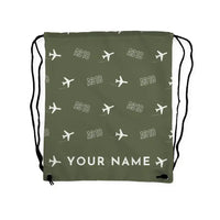 Thumbnail for Airbus A318 - Drawstring Bag - 3D Pattern + Name - Green Army