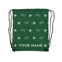 Thumbnail for Airbus A318 - Drawstring Bag - 3D Pattern + Name - Green