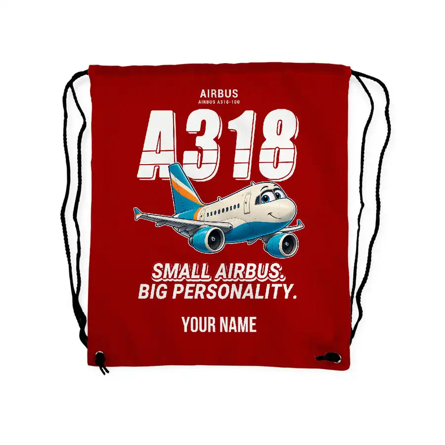 Airbus A318 - Drawstring Bag - Cartoon + Name - Red