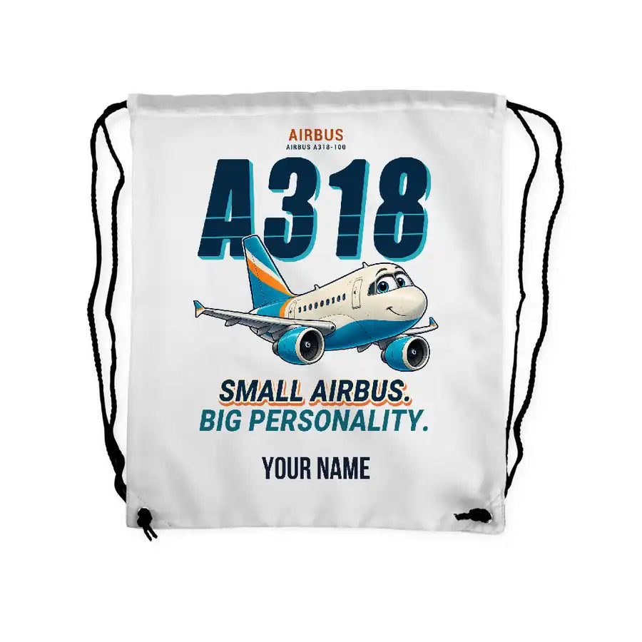 Airbus A318 - Drawstring Bag - Cartoon + Name - White