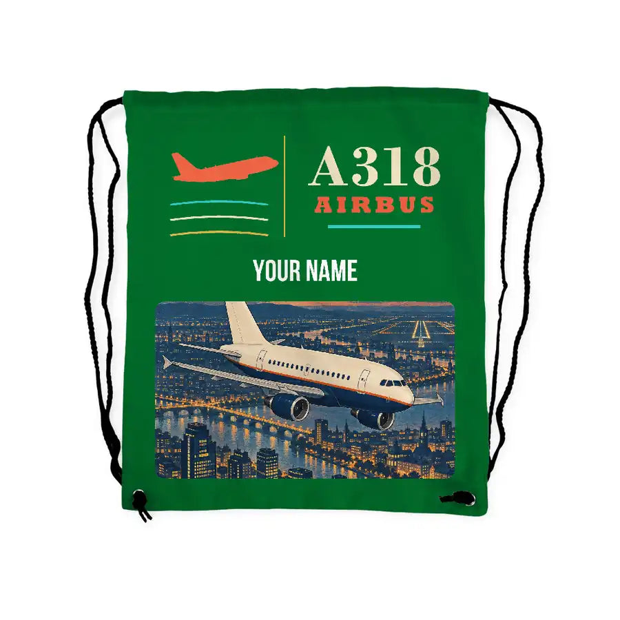 Airbus A318 - Drawstring Bag - Classic + Name - Green